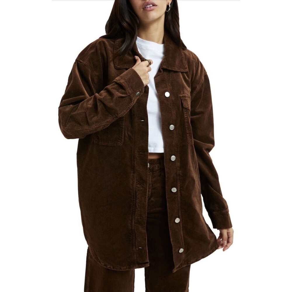 Good‎ American Brown Corduroy Shacket Xl/xxl 5/6 Womens NWT button Up W/Pockets